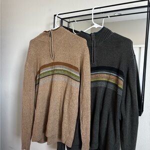Vintage Men's Tan and Green Quarter Zip